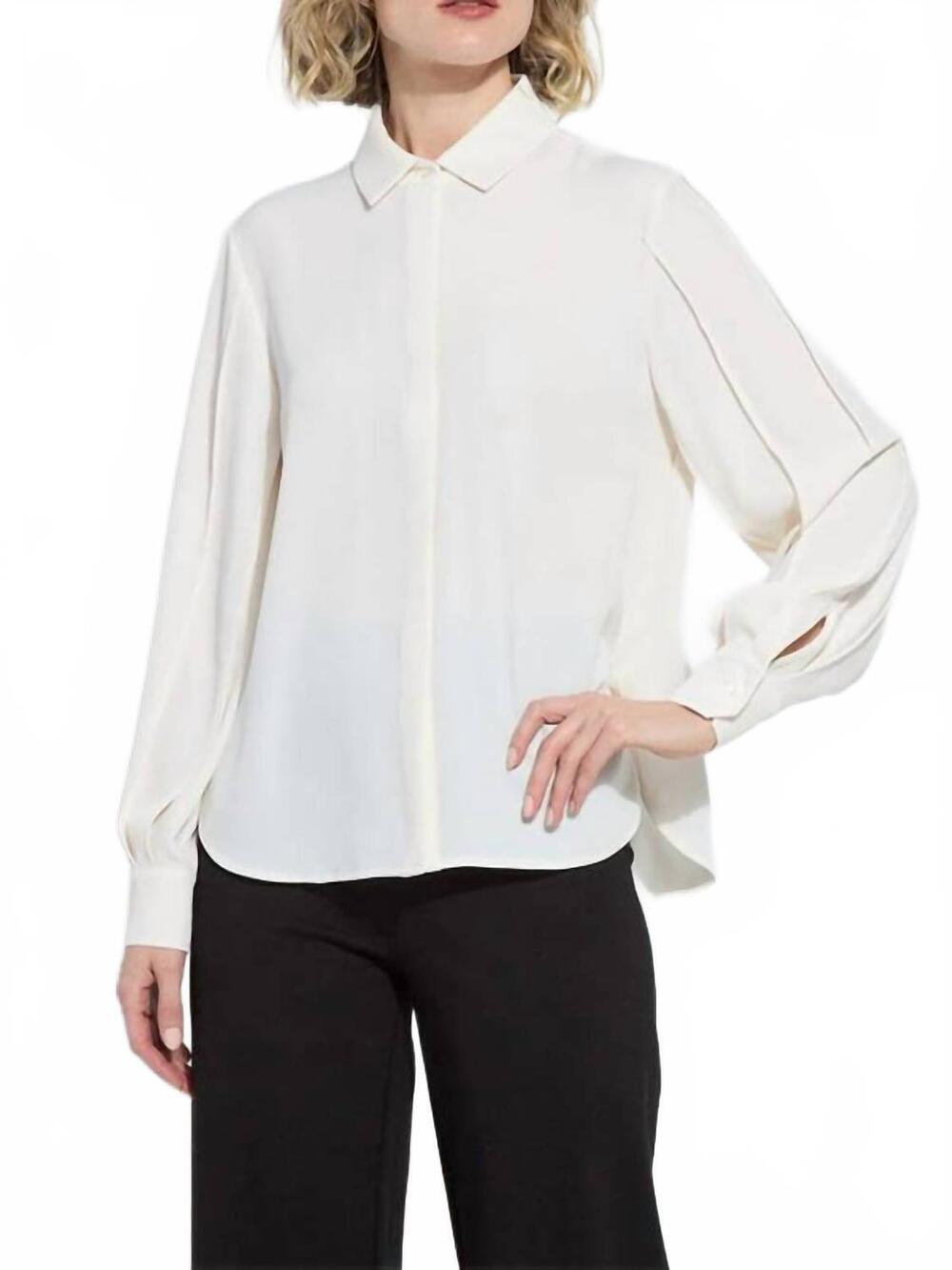 NEW LYSSE ivette pleated balloon sleeve blouse in natural pearl